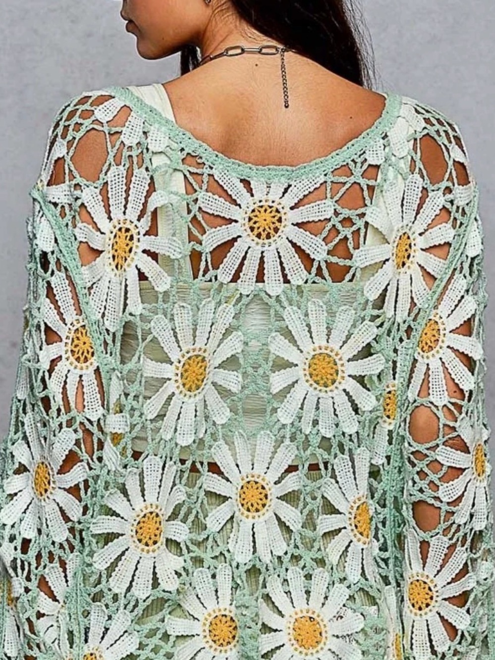 POL Mint Crochet Floral Cardigan     Crazy for Daisies